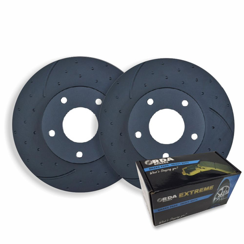 DIMPLED SLOTTED FRONT DISC BRAKE ROTORS + PADS for Nissan R33 GTS GTST RDA7693D