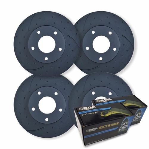 FULL SET DIMPLD SLOTTED DISC BRAKE ROTORS+PADS for Holden Adventra VY VZ CX6 CX8