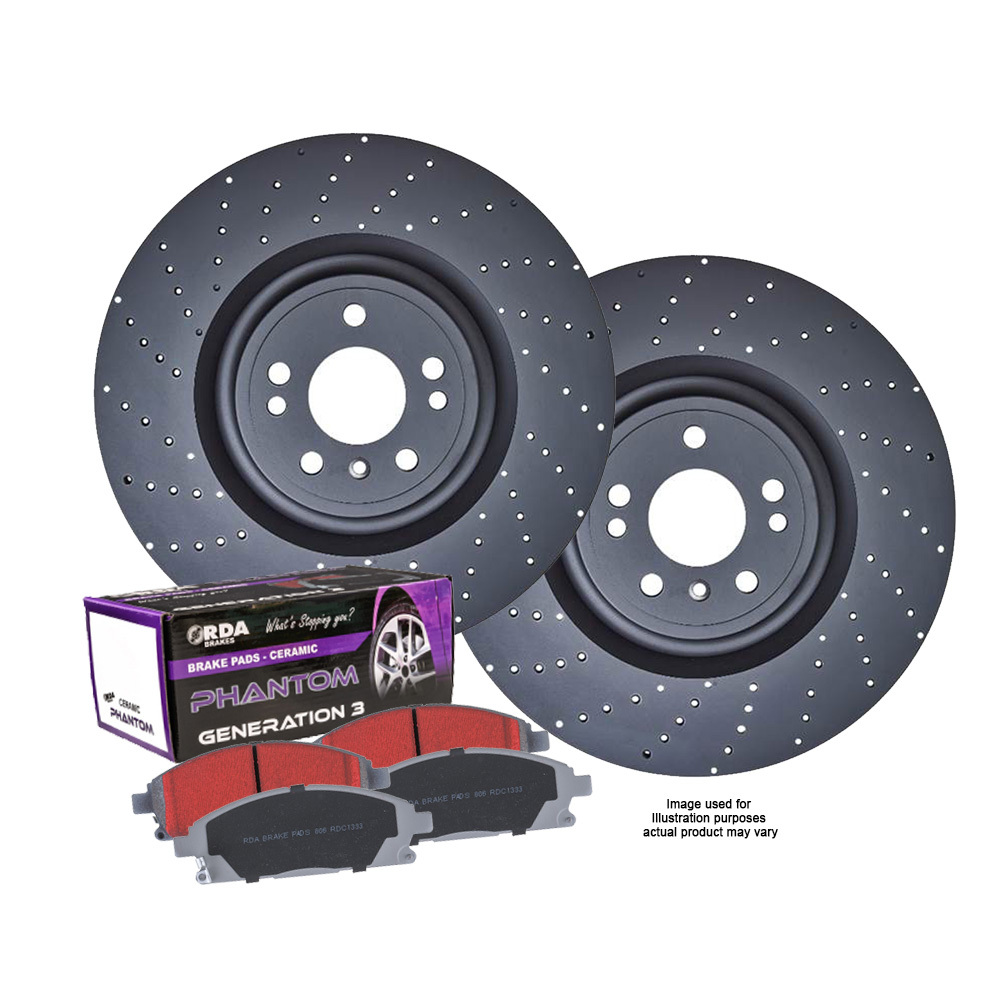 Ceramic Pads A7145 Front PowerSport Silver Drilled and Slotted Brake Rotors