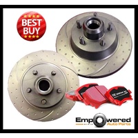 DIMPLED SLOTTED FRONT DISC BRAKE ROTORS + PADS for Commodore VB VC VH VK 6Cyl V8