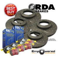 FULL SET DIMPLED SLOTTED DISC BRAKE ROTORS + PADS FOR NISSAN PATROL GU Y61 1997-17