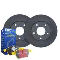 DIMP SLOTTED FRONT RDA DISC BRAKE ROTORS & EBC YELLOWSTUFF PADS FOR MITSUBISHI EVO 4 2.0L W/16 WHEELS
