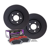 DIMPL SLOT FRONT BRAKE ROTORS + PADS & SENSORS for BMW E46 325Ci 10/2000-12/2002
