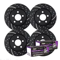 FULL SET DIMPLED SLOTTED BRAKE ROTORS + CERAMIC PADS FOR FORD FALCON AU SERIES II III 4/2000-9/2002