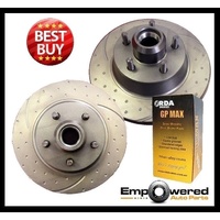 DIMPLED SLOTTED FRONT DISC BRAKE ROTORS+GLK PADS for Ford Falcon XF UTE 1988-93