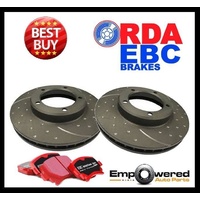 DIMP SLOTTED FRONT RDA DISC BRAKE ROTORS & EBC REDSTUFF PADS FOR SUBARU WRX STI 2.0L TURBO 01-05