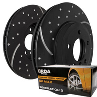 DIMP SLOTTED REAR RDA DISC BRAKE ROTORS & PADS FOR NISSAN SKYLINE R31 3.0L 1986-91