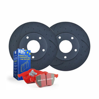 DIMP SLOTTED REAR RDA DISC BRAKE ROTORS & EBC REDSTUFF PADS FOR FALCON FG UTE XR6-TURBO XR8