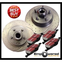 DIMPL SLOTTED FRONT DISC BRAKE ROTORS+PADS for Chevrolet Chevelle Malibu 1973-77 
