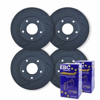 FULL SET DIMPLED SLOTTED DISC BRAKE ROTORS + PADS for Ford Territory SX SY SZ TX