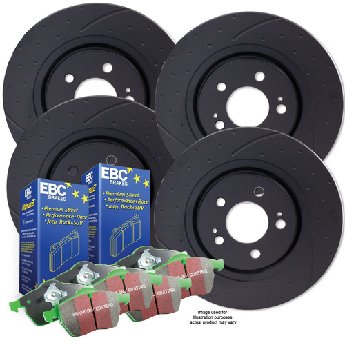 FULL SET DIMPL SLOT DISC BRAKE ROTORS + PADS FOR TOYOTA PRADO 120 SERIES 2003-09