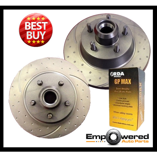 DIMP SLOTTED FRONT RDA DISC BRAKE ROTORS & PADS FOR FORD FALCON EF & EL W/ABS 1994-1998