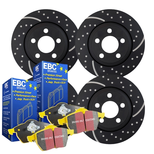 FULL SET DIMPLED SLOTTED DISC BRAKE ROTORS + PADS FOR NISSAN SKYLINE R33 GTS-T