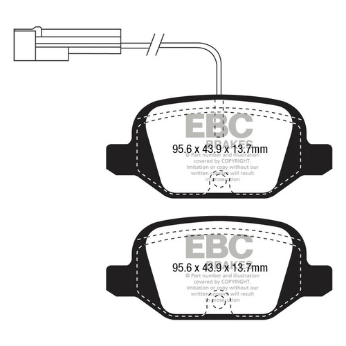 EBC ULTIMAX PREMIUM REAR BRAKE PADS FOR ABARTH 500 1.4T 8/2008-6/2014 DP13382