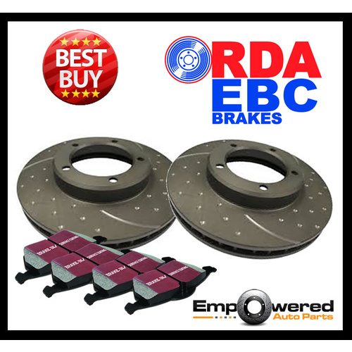 DIMP SLOTTED FRONT RDA DISC BRAKE ROTORS & EBC PADS FOR SUBARU FORESTER XT 2.0T 10/2014-9/2018