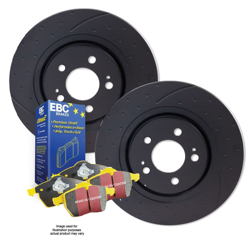 DIMP SLOTTED FRONT RDA DISC BRAKE ROTORS & EBC YELLOWSTUFF PADS FOR NISSAN SKYLINE R33 GTS-T