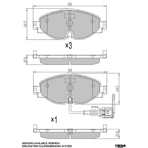 FULL SET RDA CERAMIC BRAKE PADS for Volkswagen 1.4L TSI 2/2014 Onwards