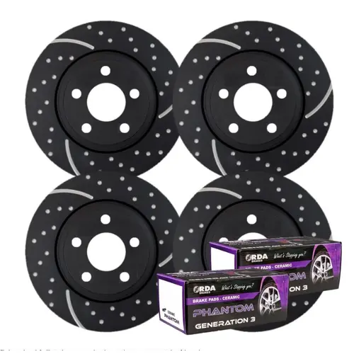 FULL SET DIMPLED SLOTTED DISC BRAKE ROTORS + PADS FOR HOLDEN VE VF V8 SS 2006 ON