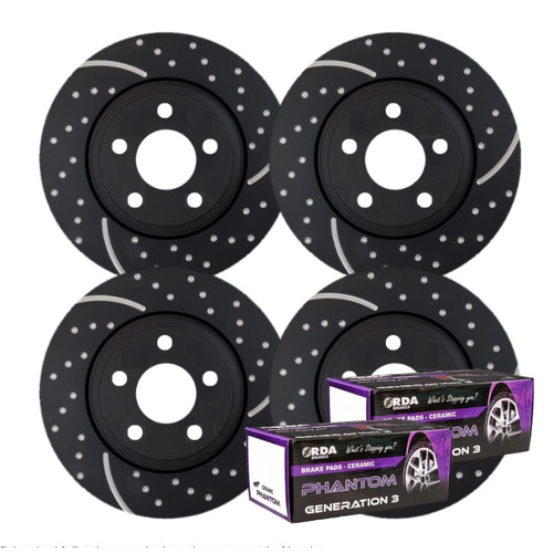 FULL SET DIMPL SLOTTED DISC BRAKE ROTORS + PADS FOR FORD FOCUS XR5 2.5T 2006-2012