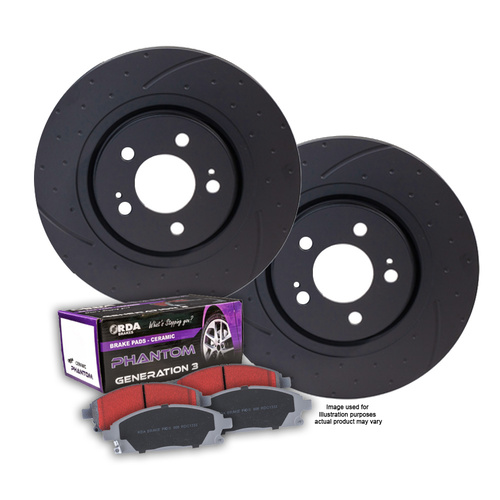 DIMPL SLOTTED FRONT BRAKE ROTORS + PADS for Nissan Pulsar C12 SSS 6/2013-5/2018
