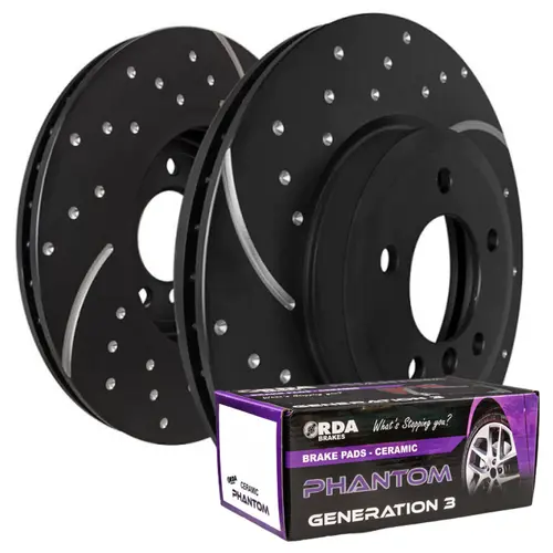 DIMP SLOTTED FRONT RDA DISC ROTORS & CERAMIC PADS FOR VE VF SS REDLINE 2010-ON 355MM