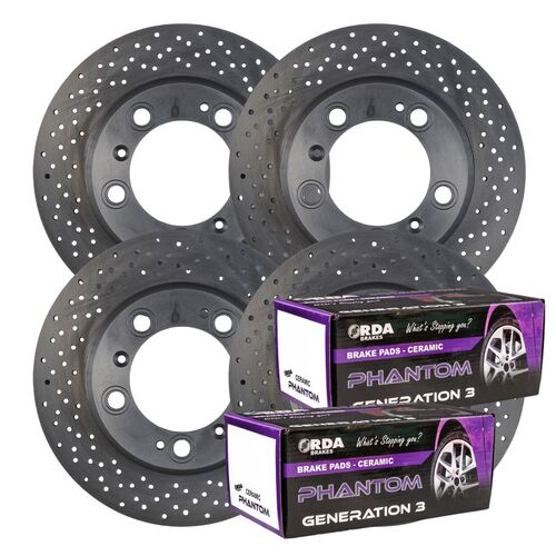 FULL SET DRILLED BRAKE ROTORS + PADS FOR MERCEDES CLA45 C117 AMG 2013-2019