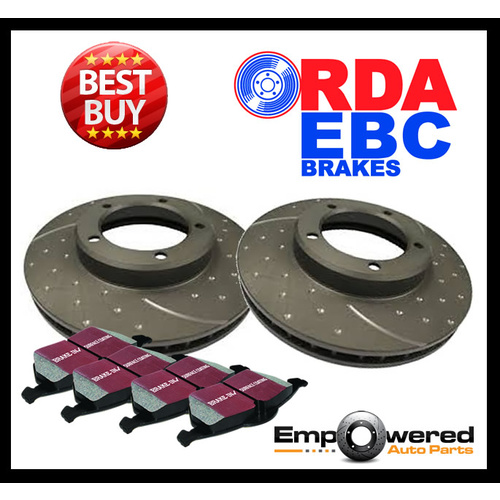 RDA DIMPLED SLOTTED FRONT DISC BRAKE ROTORS + PADS for Nissan Patrol GQ EFi Y60