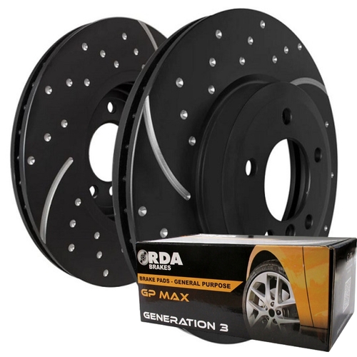 DIMP SLOTTED FRONT RDA DISC BRAKE ROTORS & PADS + SENSORS FOR BMW E46 320I 323I 286MM