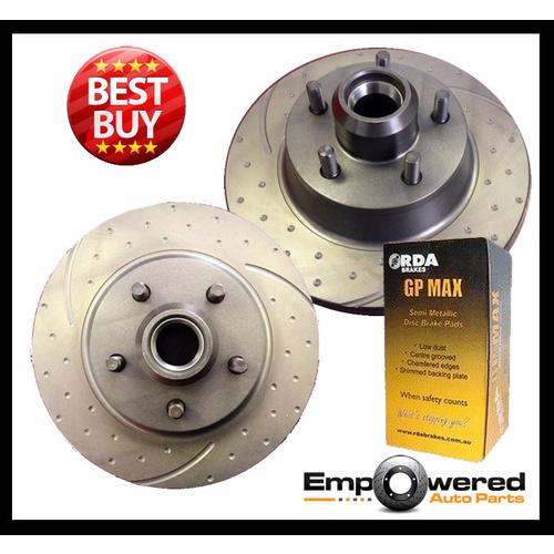 DIMPLED SLOTTED FRONT DISC BRAKE ROTORS+PBR PADS for Ford XB XC XD XE XF RDA107D