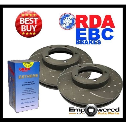 DIMPLED SLOTTED FRONT DISC BRAKE ROTORS + PADS Fits Toyota Prado 3.0TD 1993-1996