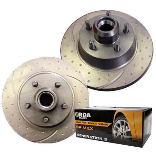 DIMP SLOTTED FRONT RDA DISC BRAKE ROTORS & PBR PADS FOR FORD FALCON XB XC XD XE XF