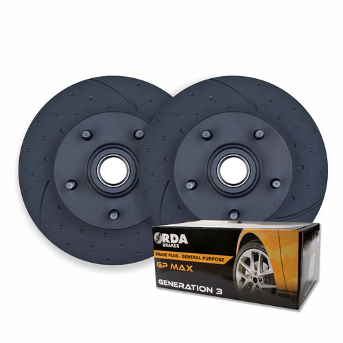 DIMPLED SLOTTED FRONT DISC BRAKE ROTORS + PBR Rectangle PADS for Holden HX HZ