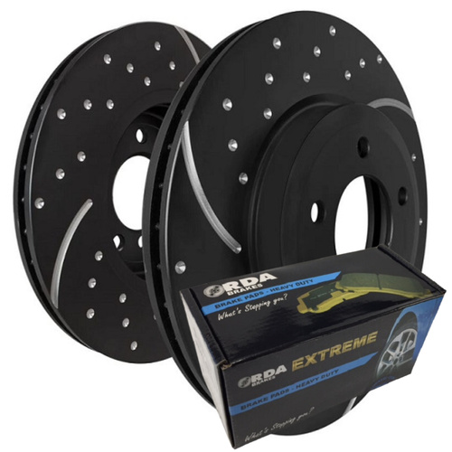 DIMP SLOTTED REAR RDA DISC BRAKE ROTORS & H/D PADS FOR VOLKSWAGEN TOUAREG 7P 3.0TDI 2011-ON