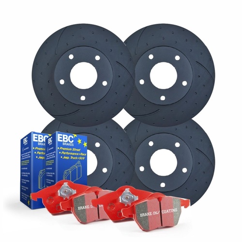 FULL SET DIMPLED SLOTTED DISC BRAKE ROTORS + PADS for Nissan Skyline R32 GTST