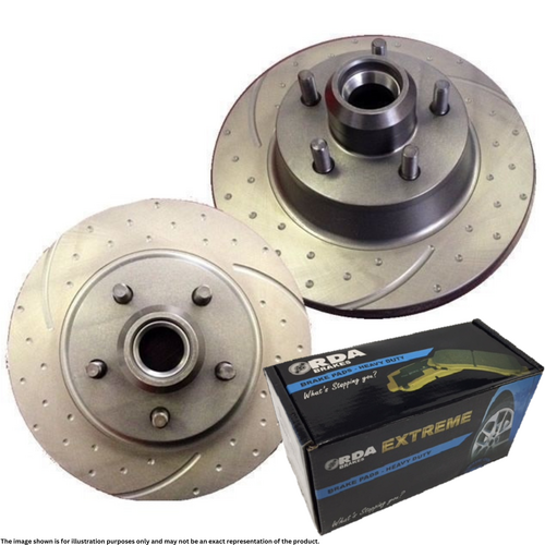DIMP SLOTTED FRONT RDA DISC BRAKE ROTORS & PBR H/D PADS FOR HOLDEN HQ HJ 71-76 RDA14D
