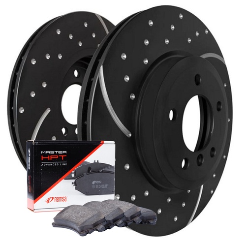 DIMPLED SLOTTED FRONT BRAKE ROTORS + PADS FOR JAGUAR XJS 3.6L 5.3L 1975-86 RDA76D