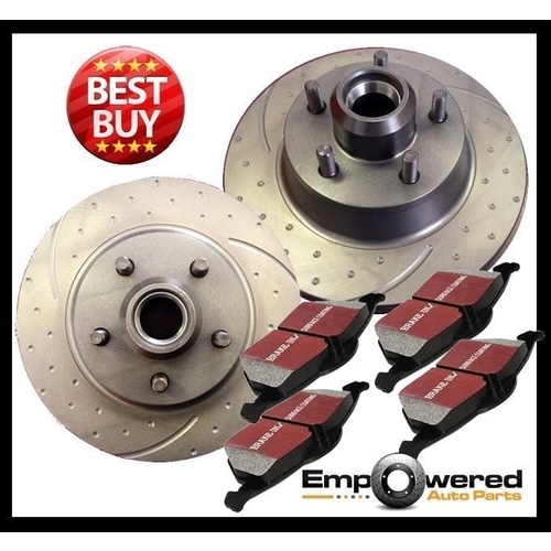 DIMPLED SLOTTED FRONT DISC BRAKE ROTORS+EBC PADS for Ford EF EL ABS 1994-1996