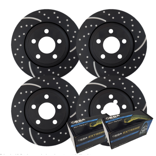 FULL SET DIMPL SLOT DISC BRAKE ROTORS + PADS FOR FALCON FG XR6 TURBO & XR8 UTE