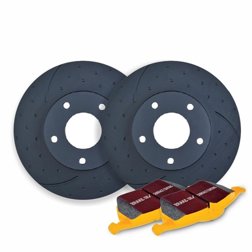 DIMPLED SLOTTED FRONT DISC BRAKE ROTORS + EBC PADS for Commodore VE VF V8 SS 