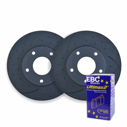 DIMPLED SLOTTED RDA FRONT DISC BRAKE ROTORS + EBC PADS for Ford BA XR6 XR6T XR8
