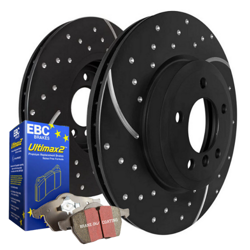 DIMPLED SLOTTED FRONT DISC BRAKE ROTORS + PADS RDA7625D FOR EVO 4 1996-1998