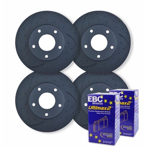 FULL SET DIMPLED SLOTTED DISC BRAKE ROTORS + BRAKE PADS for Ford Falcon BA BF