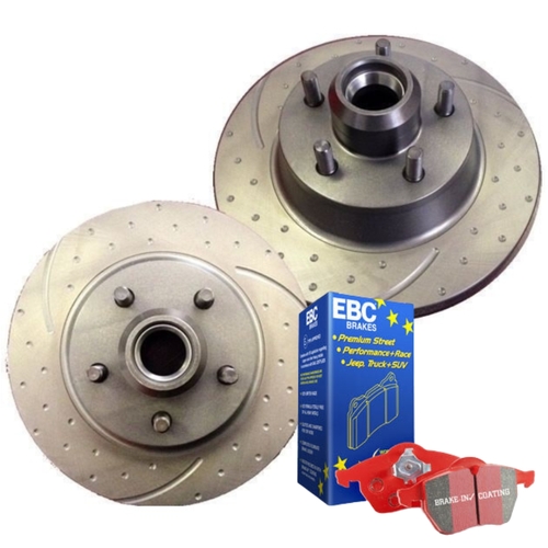 DIMPLED SLOTTED FRONT DISC BRAKE ROTORS + EBC PADS FOR HOLDEN TORANA UC 1979-80