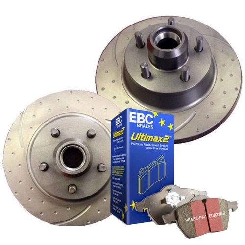 DIMP SLOTTED FRONT RDA DISC BRAKE ROTORS & EBC PADS FOR COMMODORE VL 3.0L TURBO 1986-1988